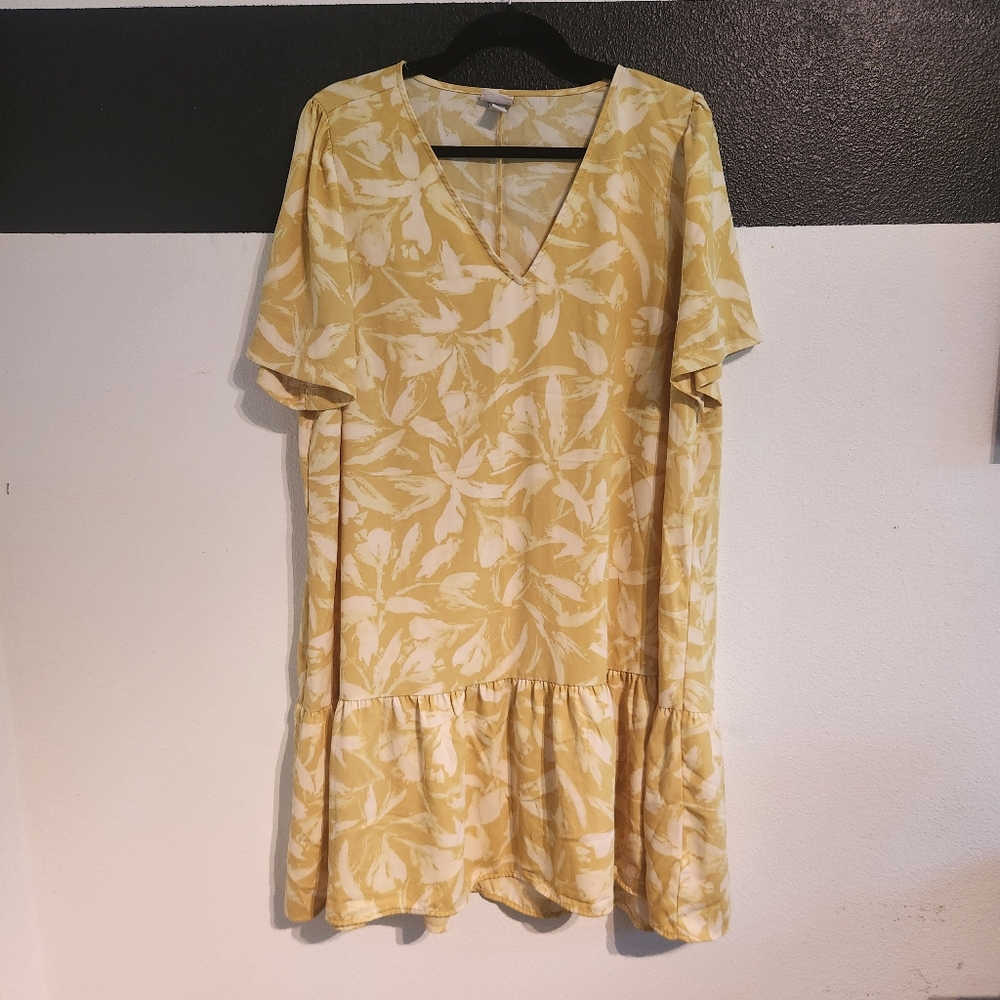 a new day Pale Lime Yellow Floral Mini Dress Dize XXL